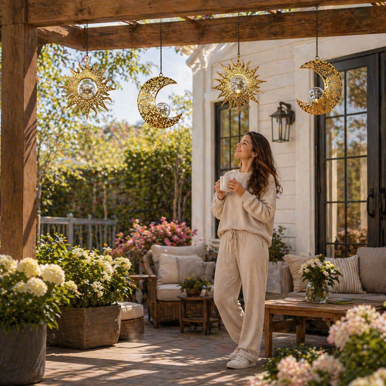 Celestial Glow Solar Sun & Moon Hanging Garden Lanterns
