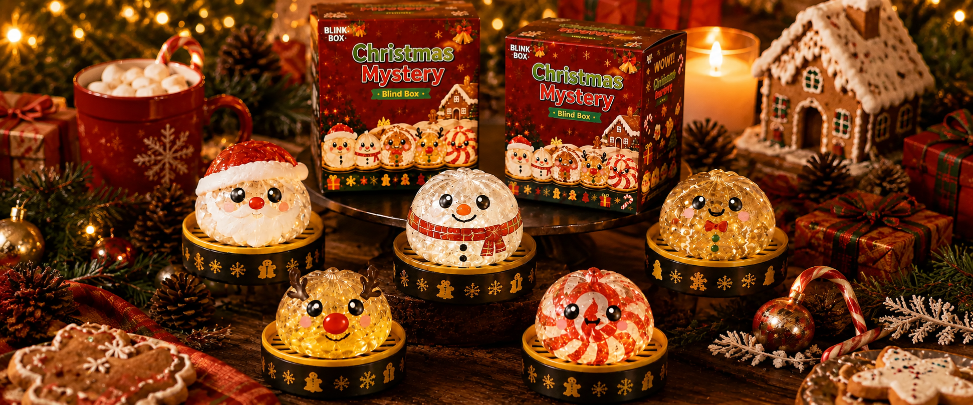 All five collectible Christmas squishy dumpling characters