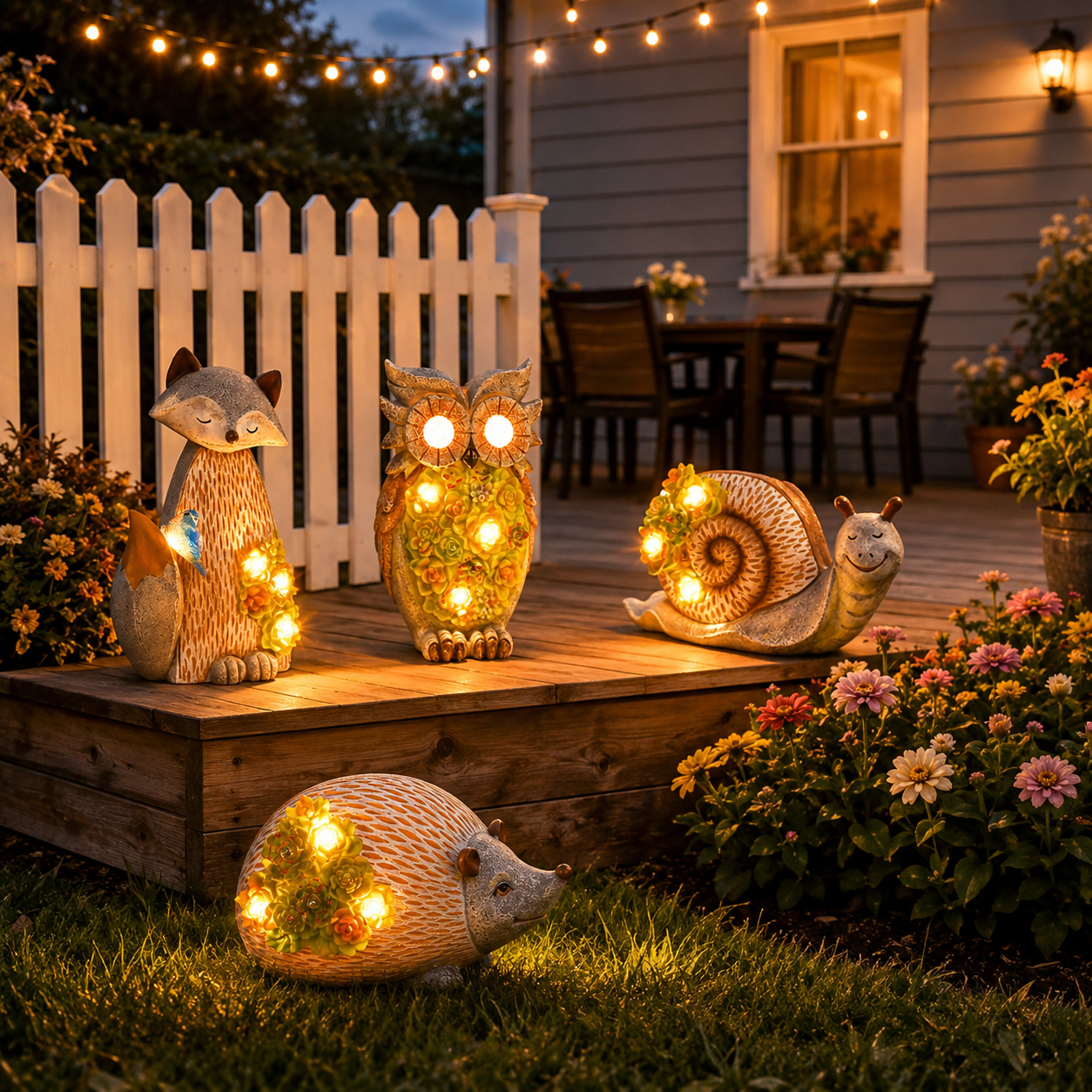 Solar Woodland Garden Figurine Lights
