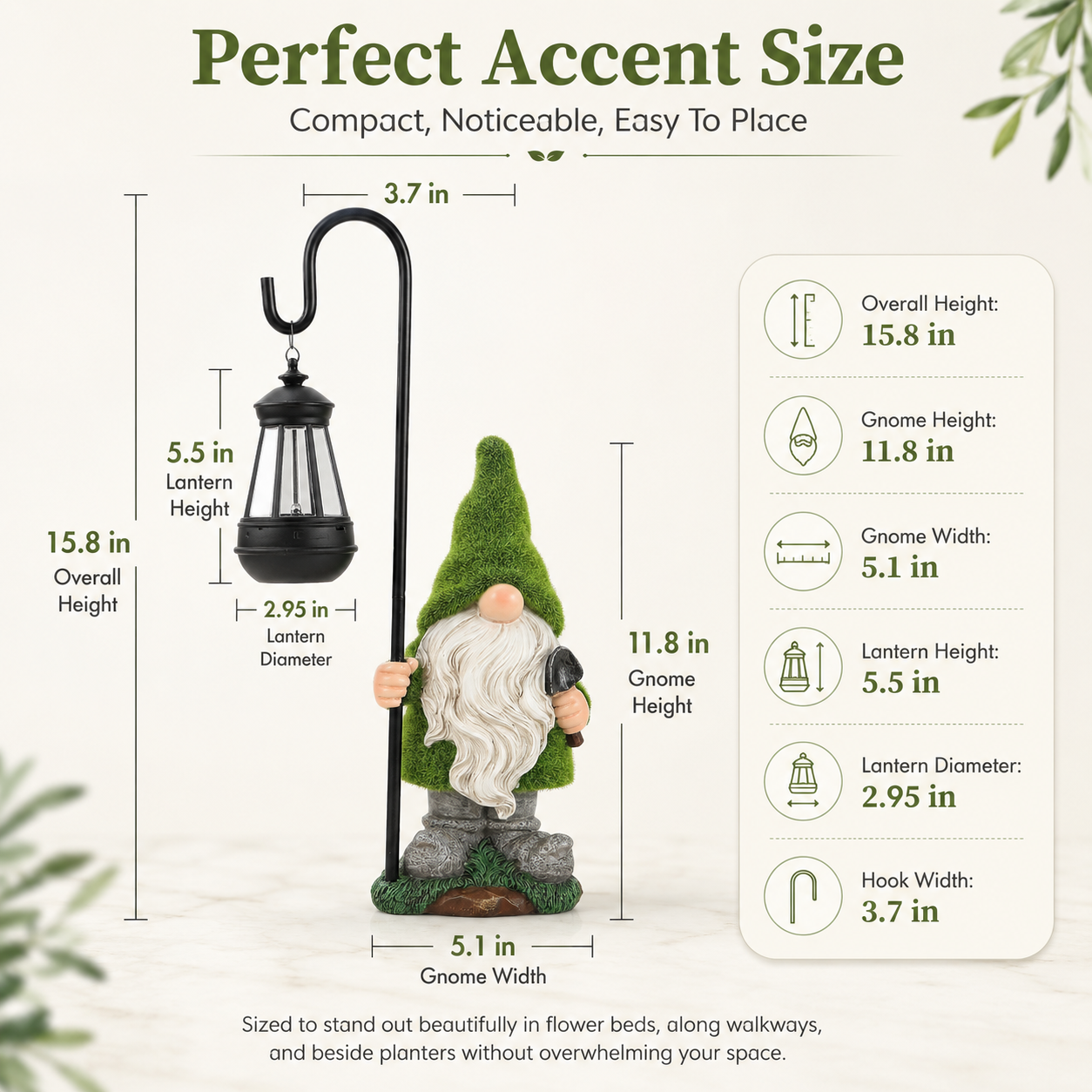 Mossy Porch Gnome Solar Lantern Statue