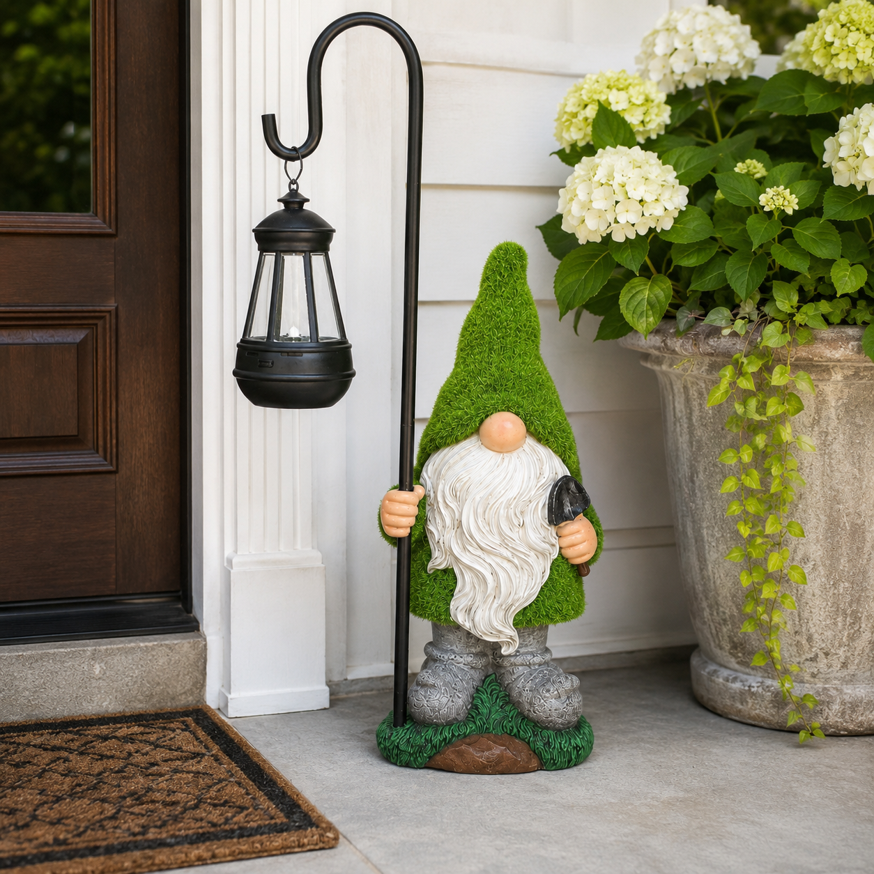 Mossy Porch Gnome Solar Lantern Statue