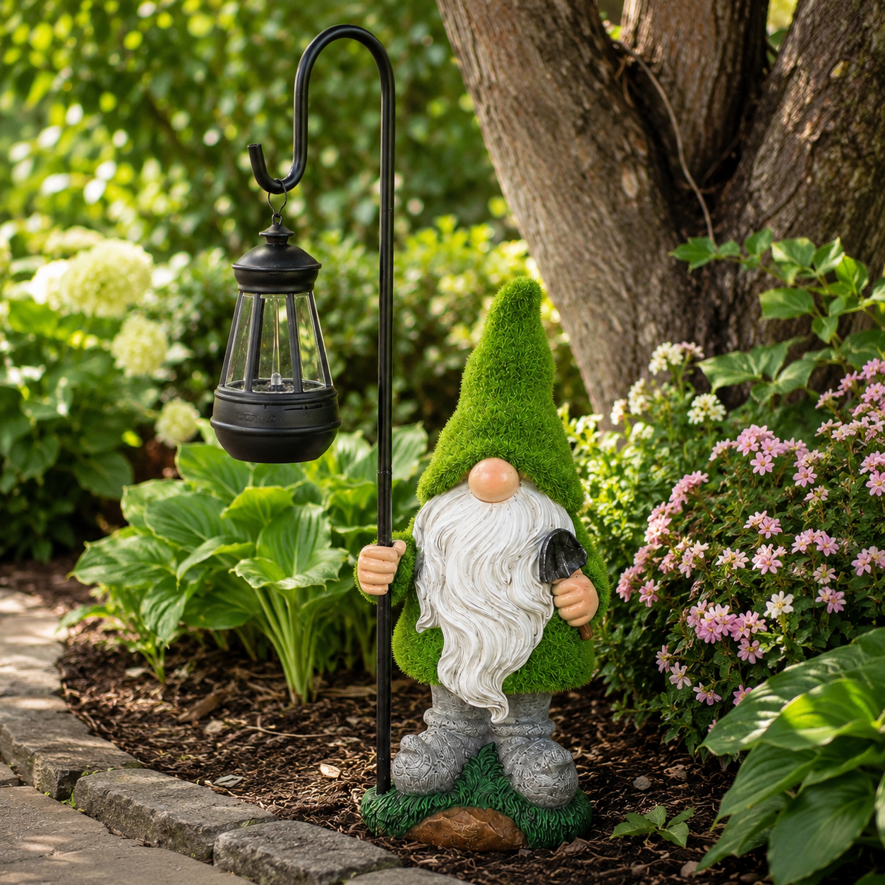 Mossy Porch Gnome Solar Lantern Statue