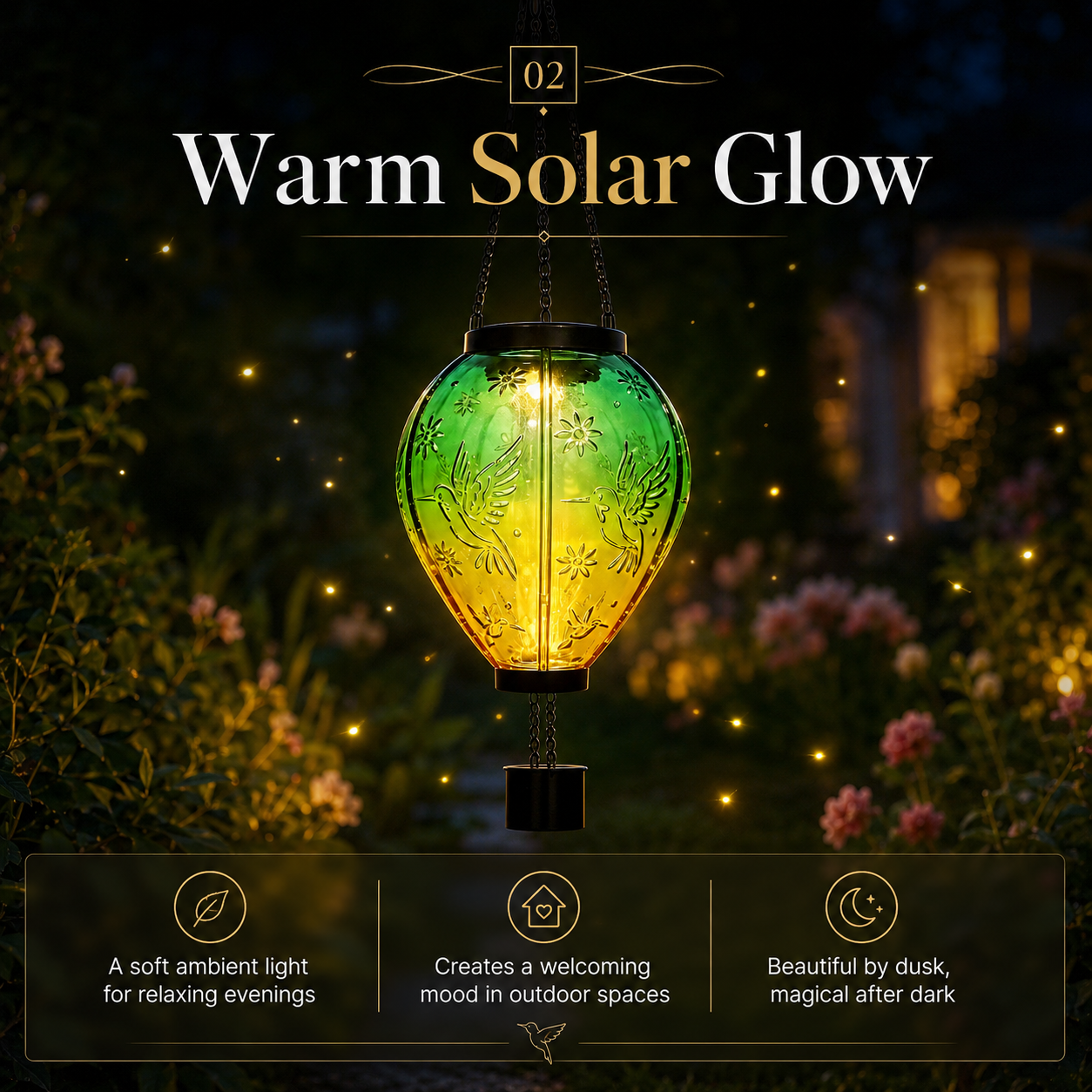 Hummingbird Glow Solar Hanging Lantern