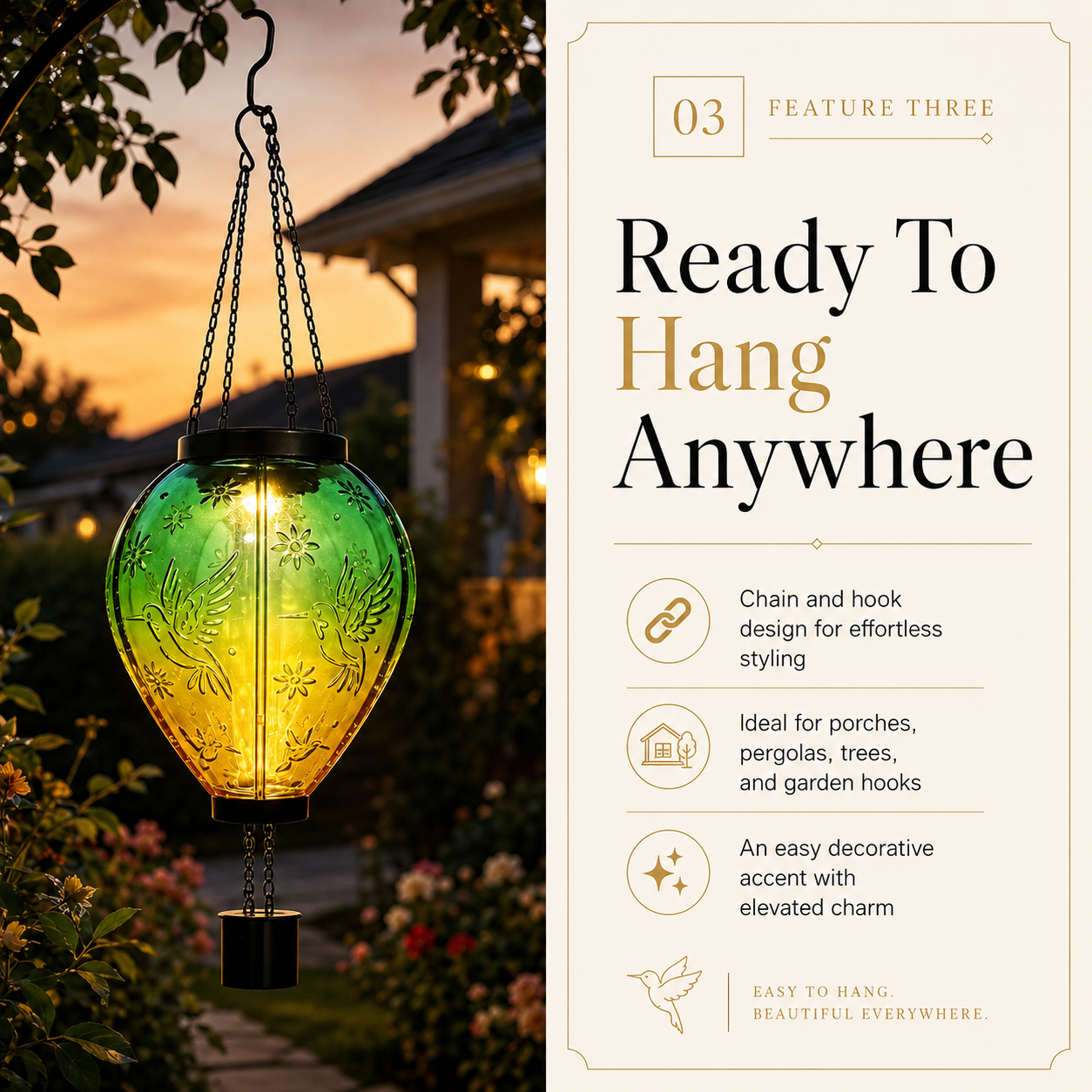 Hummingbird Glow Solar Hanging Lantern
