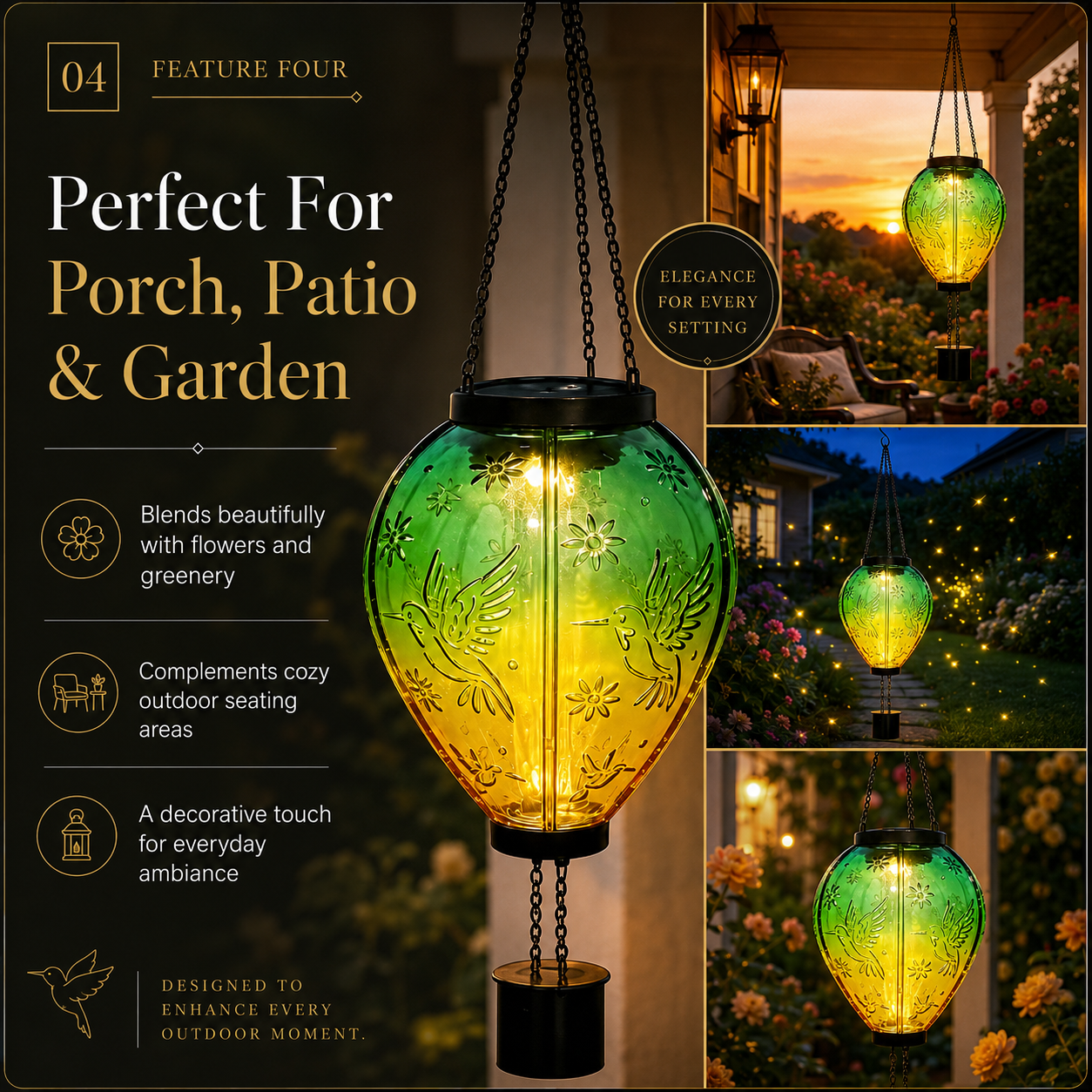 Hummingbird Glow Solar Hanging Lantern