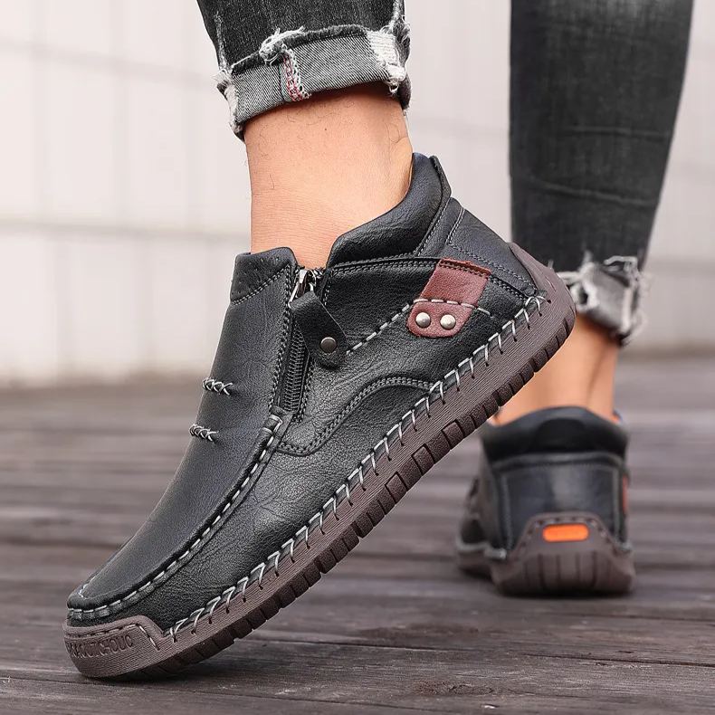 Men's leather side-zipper comfort shoes - product view 4