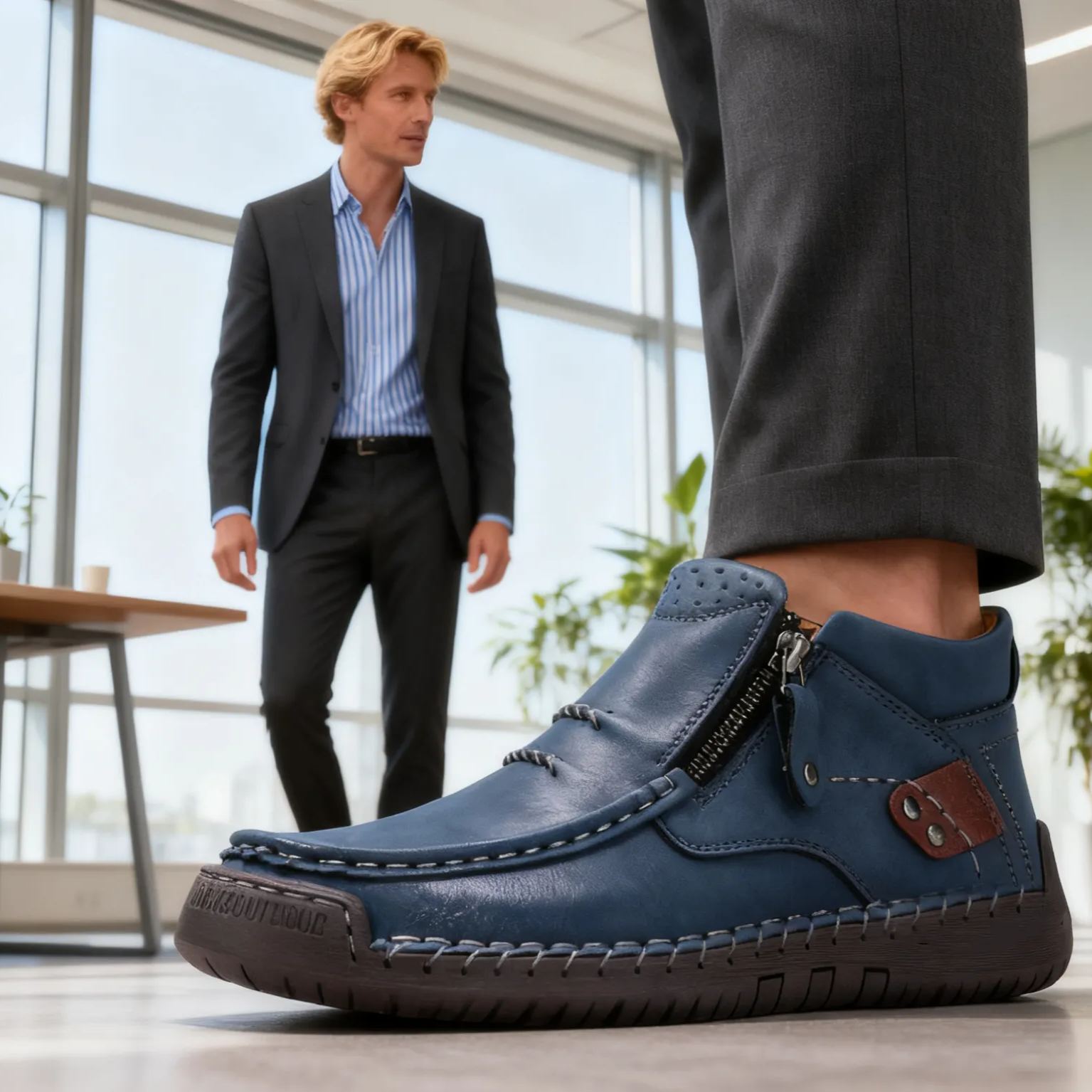 Men's leather side-zipper comfort shoes - product view 14