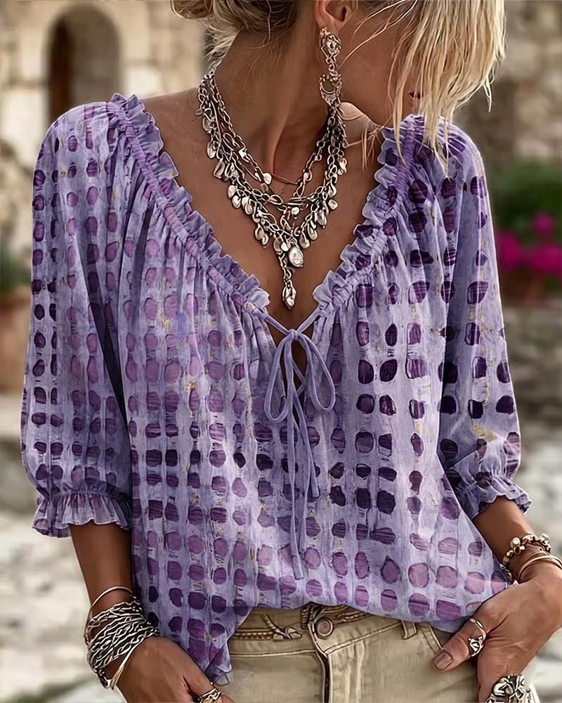 🔥New Arrivals Sale: 70% OFF🛒 Polka Dot Lace-Up Blouse