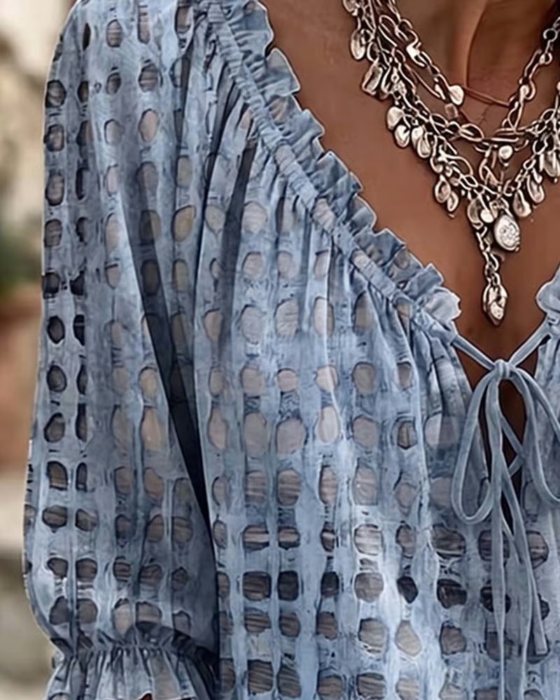 🔥New Arrivals Sale: 70% OFF🛒 Polka Dot Lace-Up Blouse