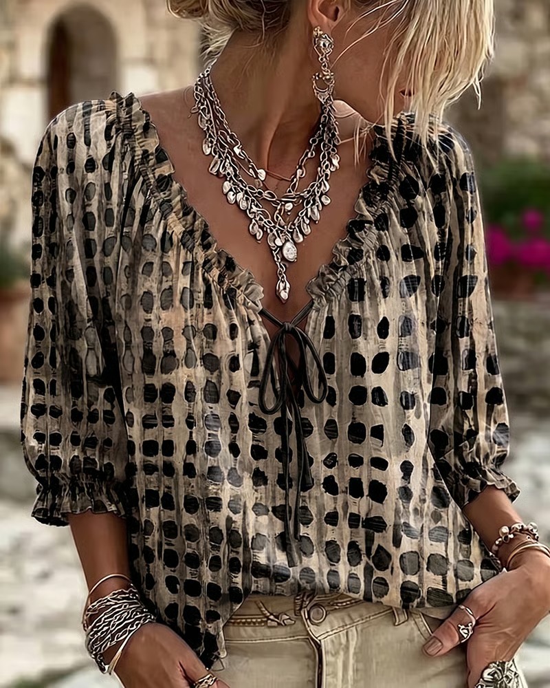 🔥New Arrivals Sale: 70% OFF🛒 Polka Dot Lace-Up Blouse