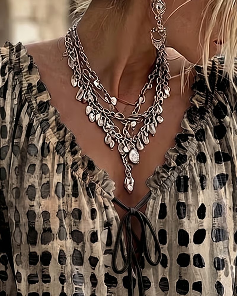 🔥New Arrivals Sale: 70% OFF🛒 Polka Dot Lace-Up Blouse