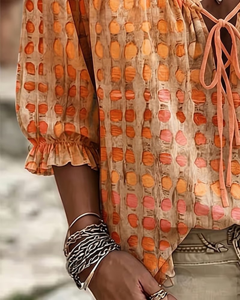 🔥New Arrivals Sale: 70% OFF🛒 Polka Dot Lace-Up Blouse