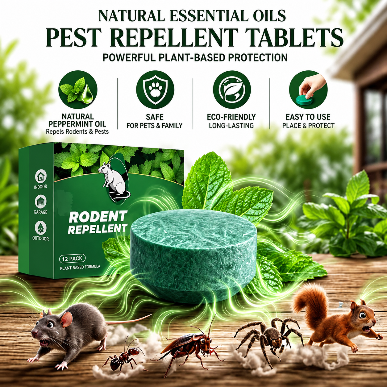💥LAST DAY SALE 50%OFF💥🟢 Natural Peppermint Rodent Repellent Tablets – 12 Pack