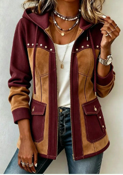 Chic Denim Patchwork Suede Hooded Jacket