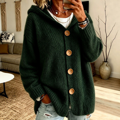 Women's Chunky Knit Hooded Cardigan Sweater – Cozy Oversized Button Front Open Cardigan