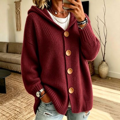 Women's Chunky Knit Hooded Cardigan Sweater – Cozy Oversized Button Front Open Cardigan