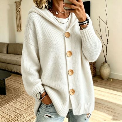 Women's Chunky Knit Hooded Cardigan Sweater – Cozy Oversized Button Front Open Cardigan