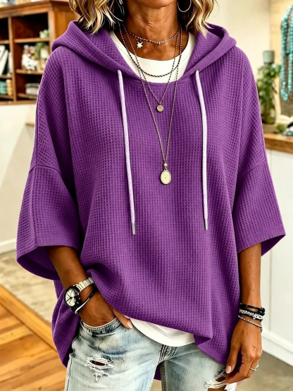60% OFF New Arrival 🔥 3/4 Length Sleeve Waffle Fashion Casual Street  Women's Hoodies