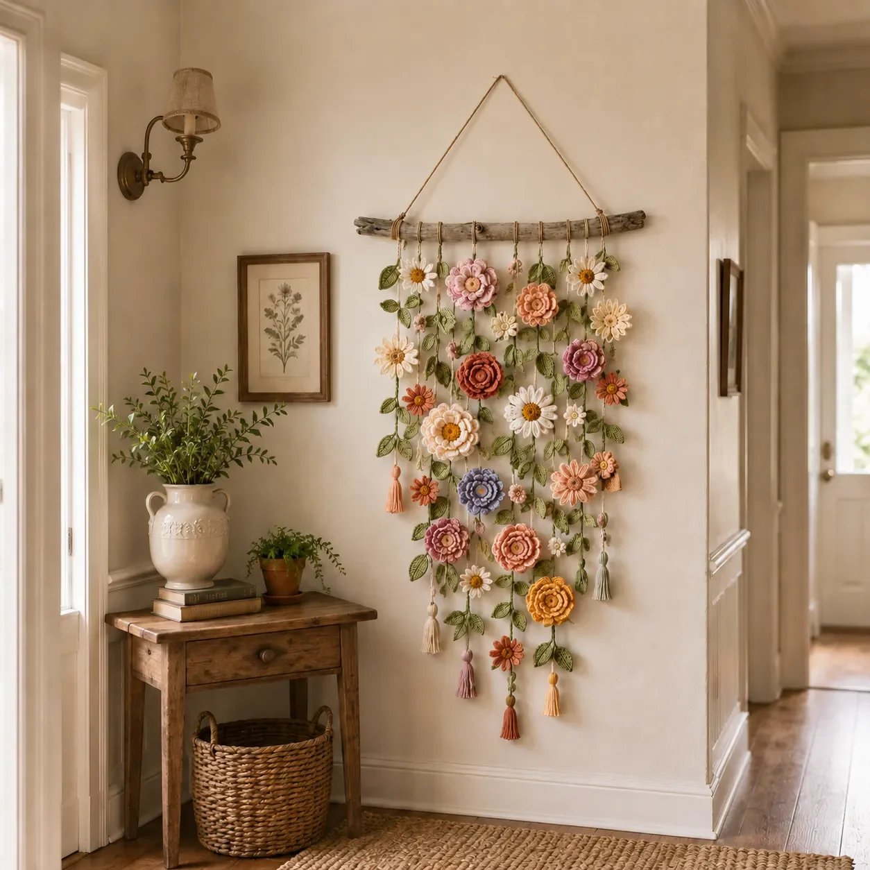 Boho Crochet Flower Wall Hanging Decor