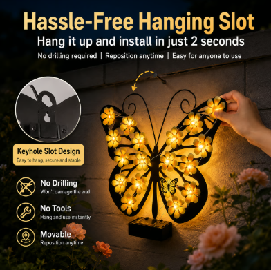 Solar Metal Art Wall Lights | Butterfly LED Decor
