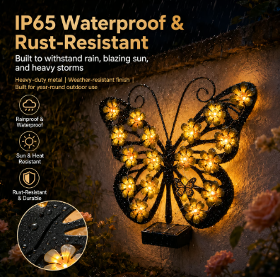 Solar Metal Art Wall Lights | Butterfly LED Decor