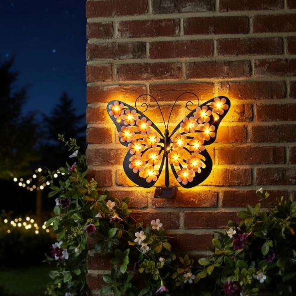 Solar Metal Art Wall Lights | Butterfly LED Decor