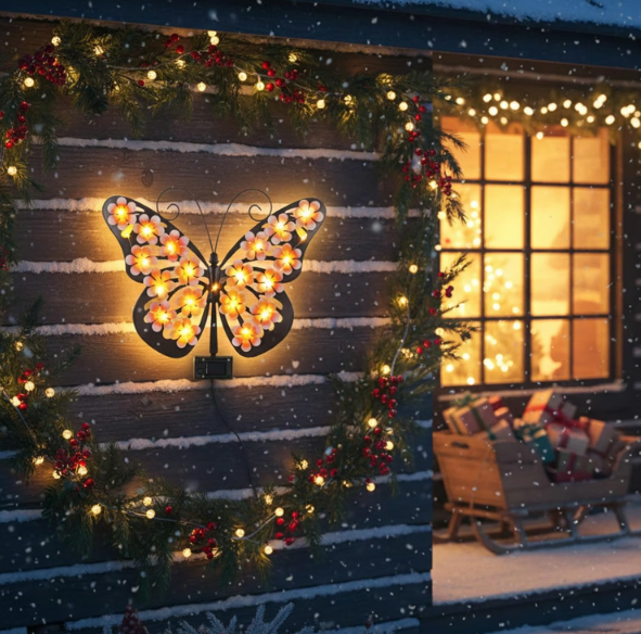 Solar Metal Art Wall Lights | Butterfly LED Decor