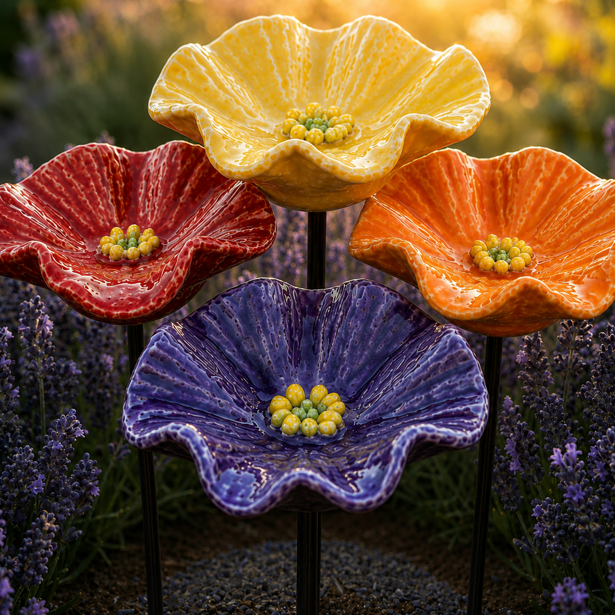 🔥Limited offer 50% OFF-Beautiful Garden Flowers Ceramic Bee Water Stations | Set of 4