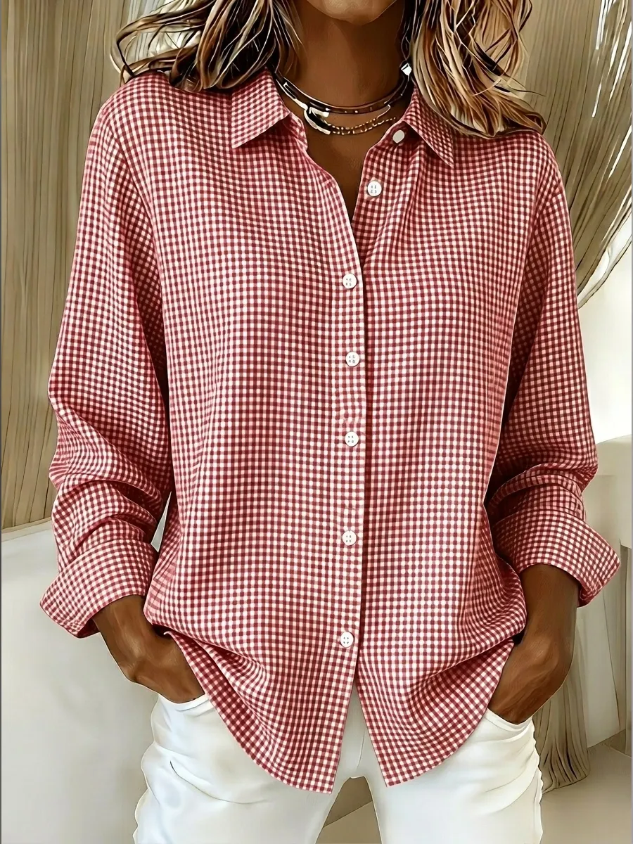 CLEARANCE SALE-70%🔥 Women's Casual Gingham Long Sleeve Button Down Shirt