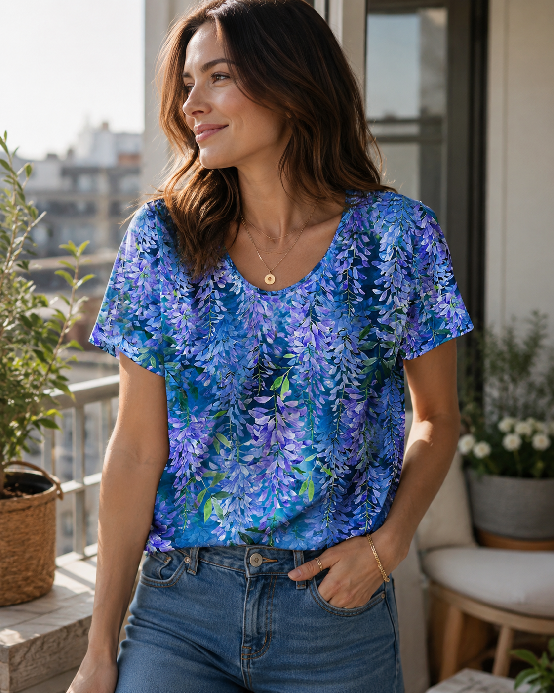 Vintage Floral Print Short Sleeve T-Shirt
