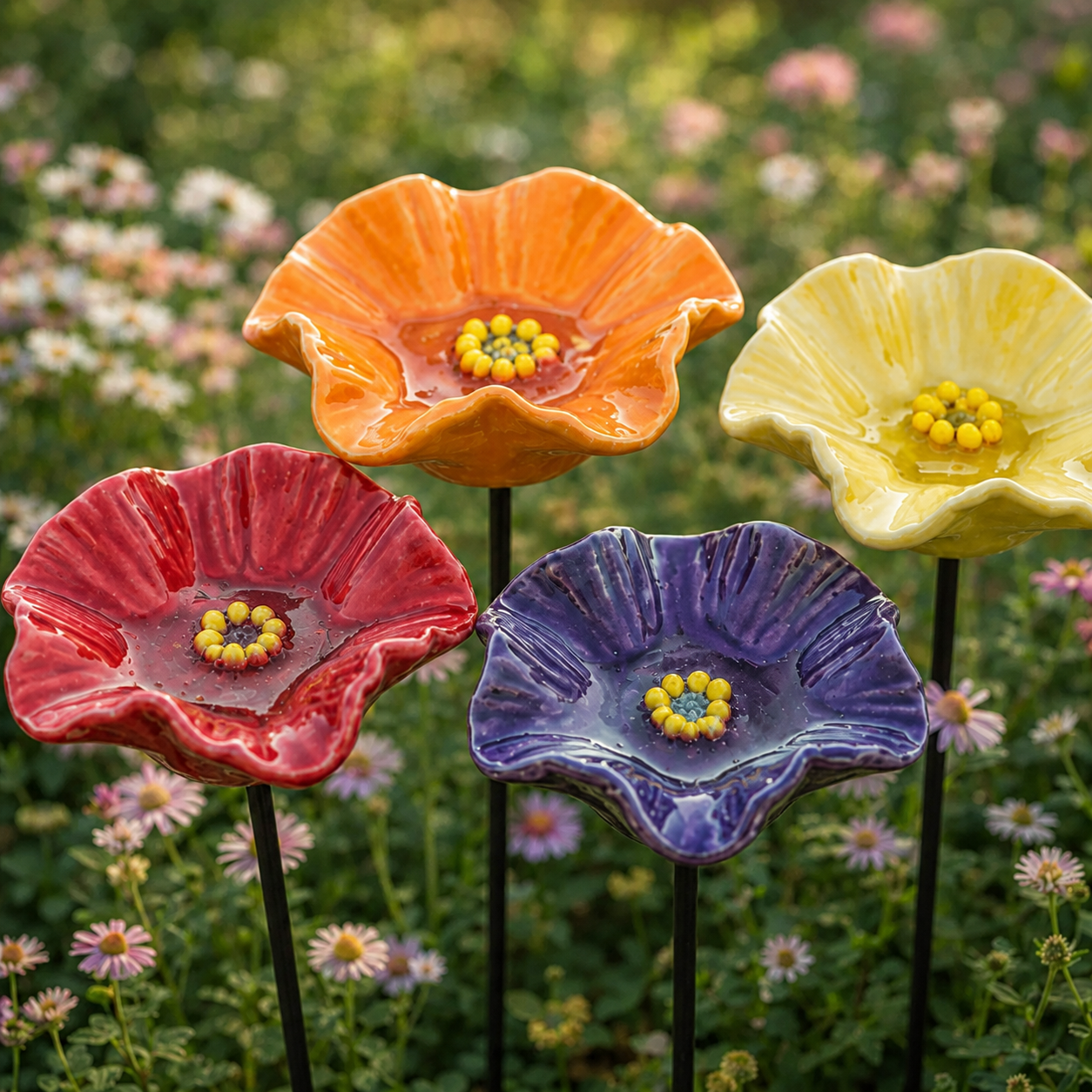 🔥Limited offer 50% OFF-Beautiful Garden Flowers Ceramic Bee Water Stations | Set of 4