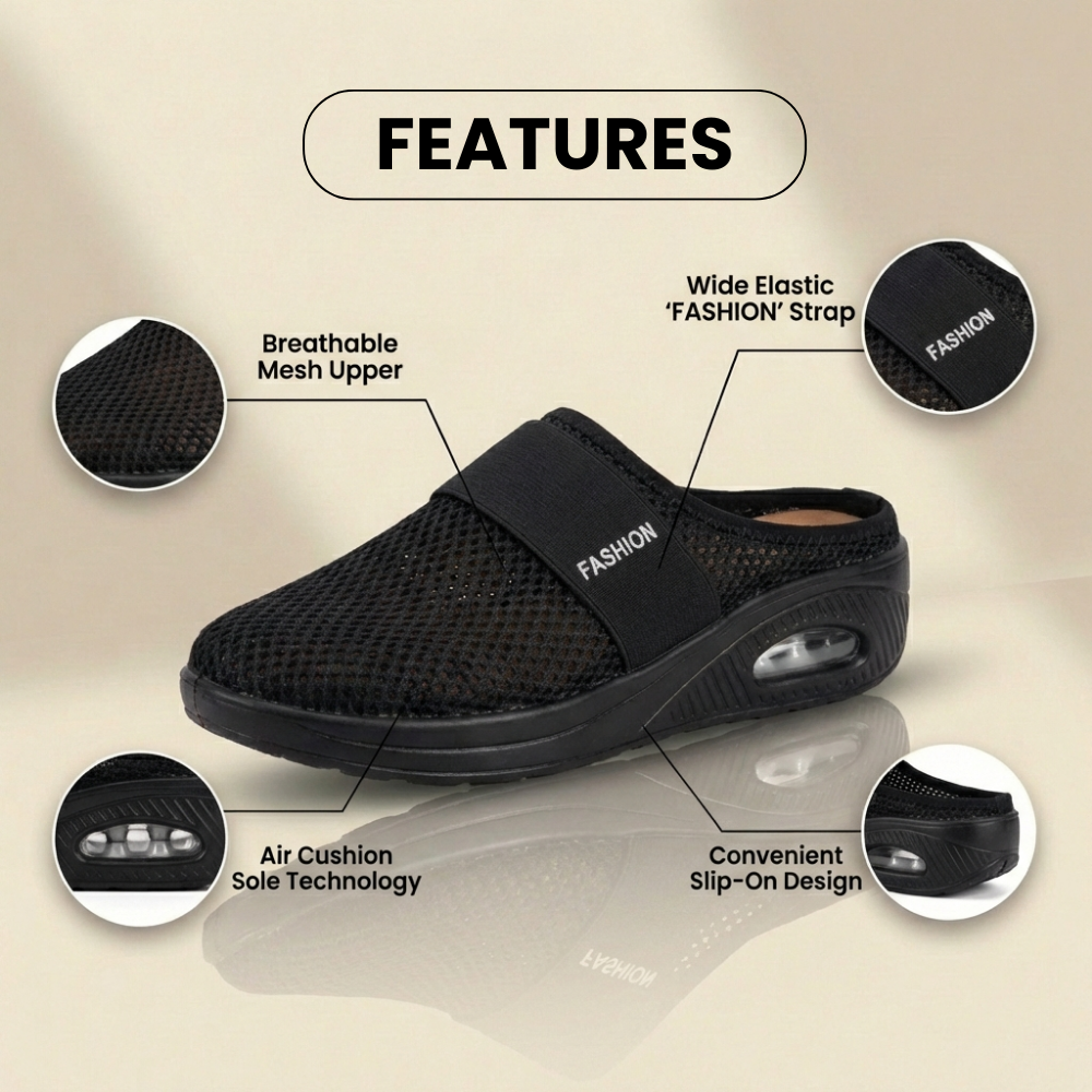 🔥Best Seller-70%🔥Orthopedic Mesh Air-Cushion Slip-On Mules - Breathable Rocker Sole