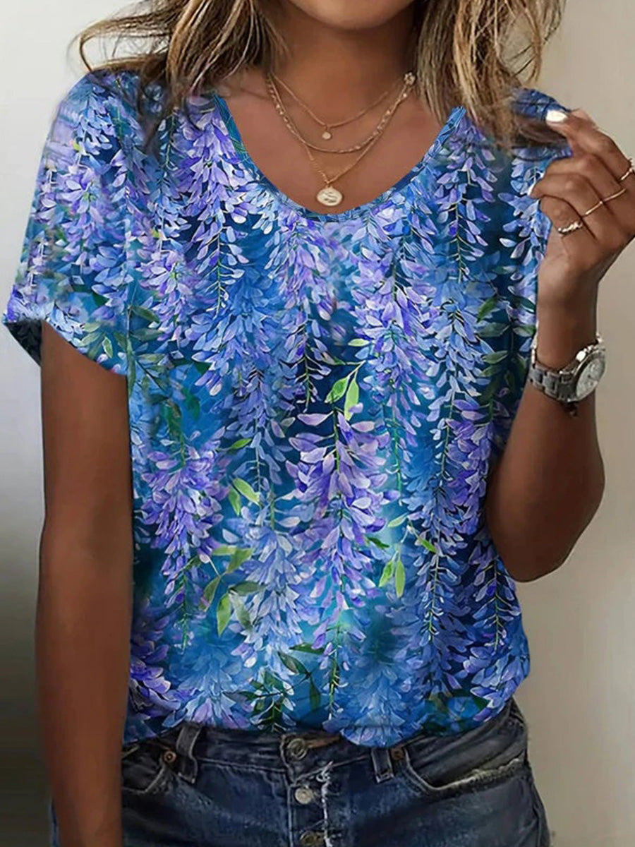 Vintage Floral Print Short Sleeve T-Shirt