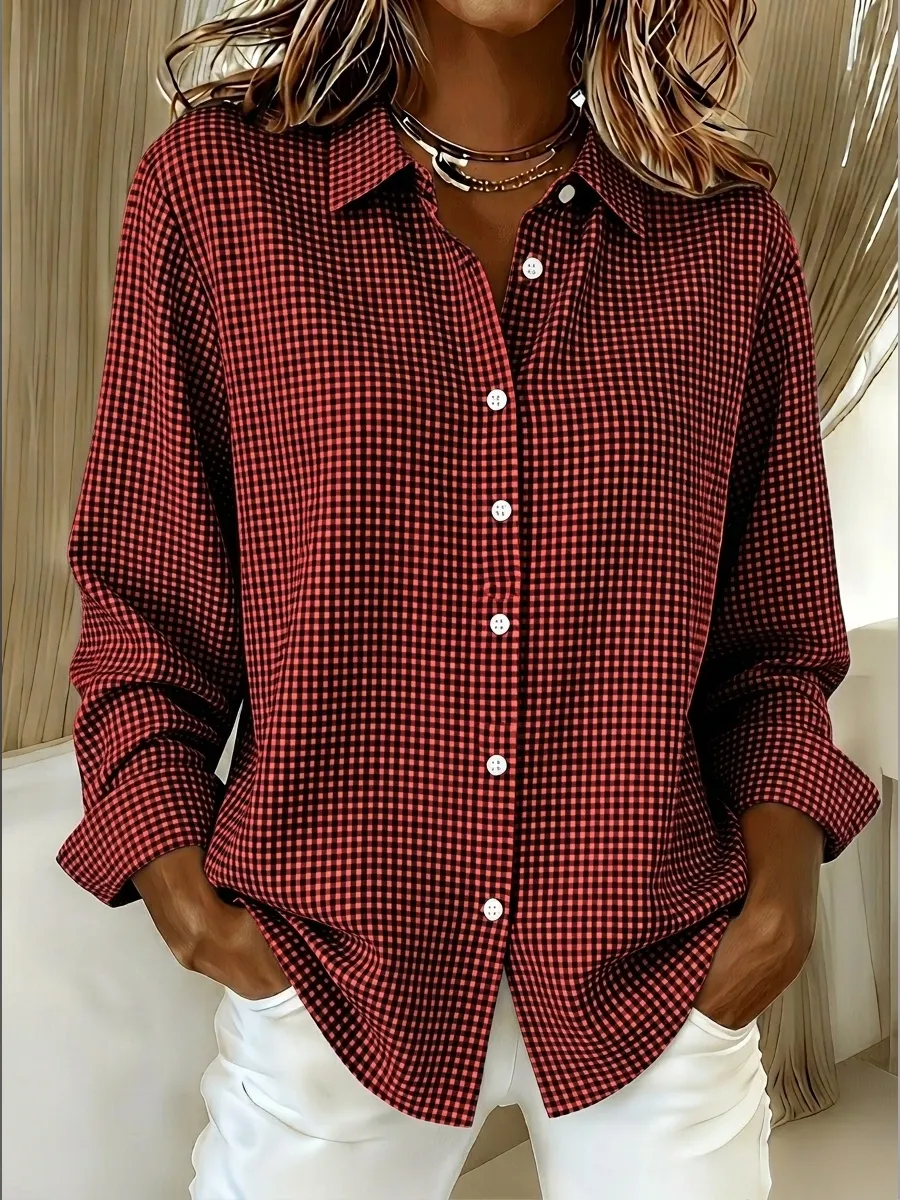 CLEARANCE SALE-70%🔥 Women's Casual Gingham Long Sleeve Button Down Shirt