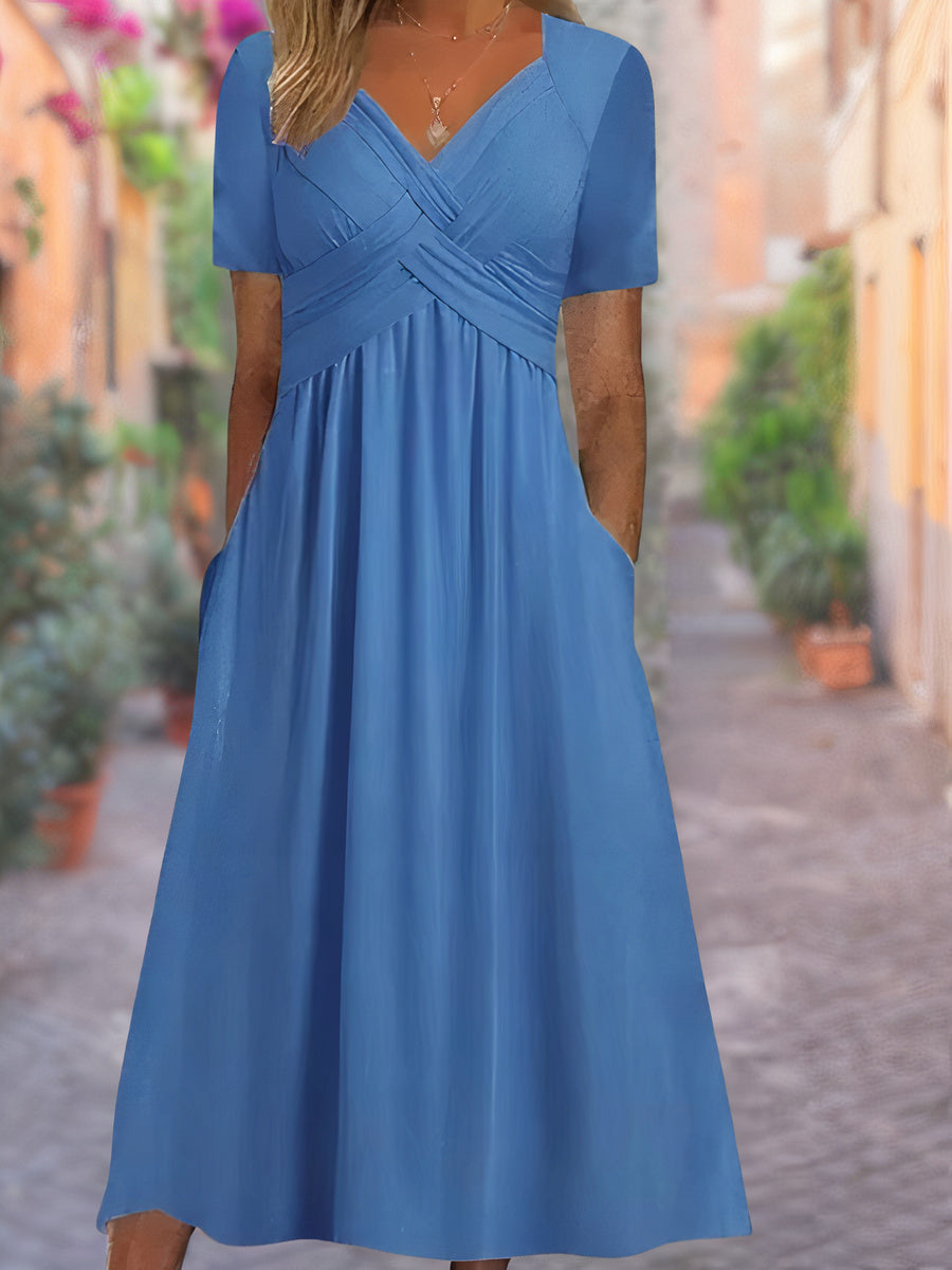 The summer dress with V-neck