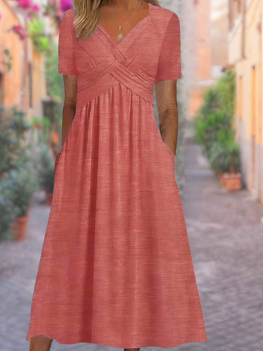 The summer dress with V-neck