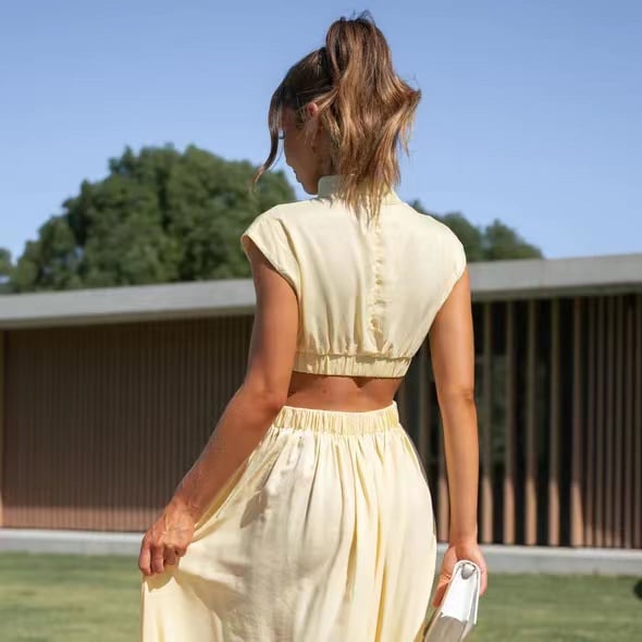 2026 Cutout Waist Pocketed Vacation Midi Dress ✨