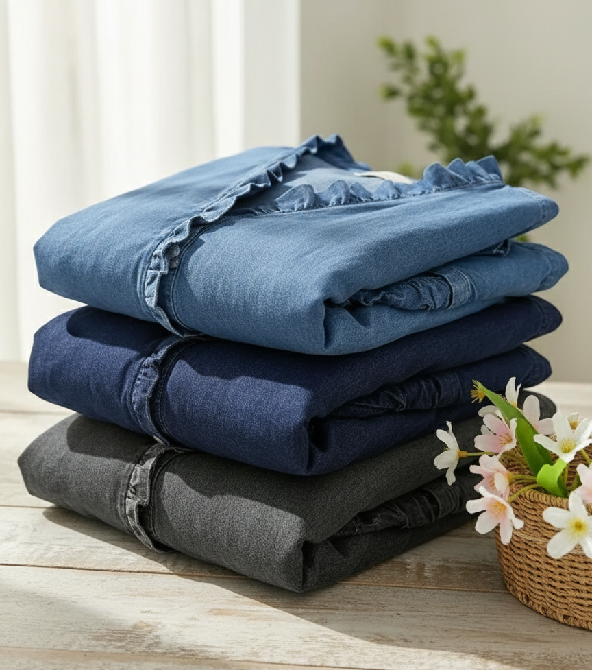 🔥 Women's Casual Denim V-Neck Ruffled Shirt