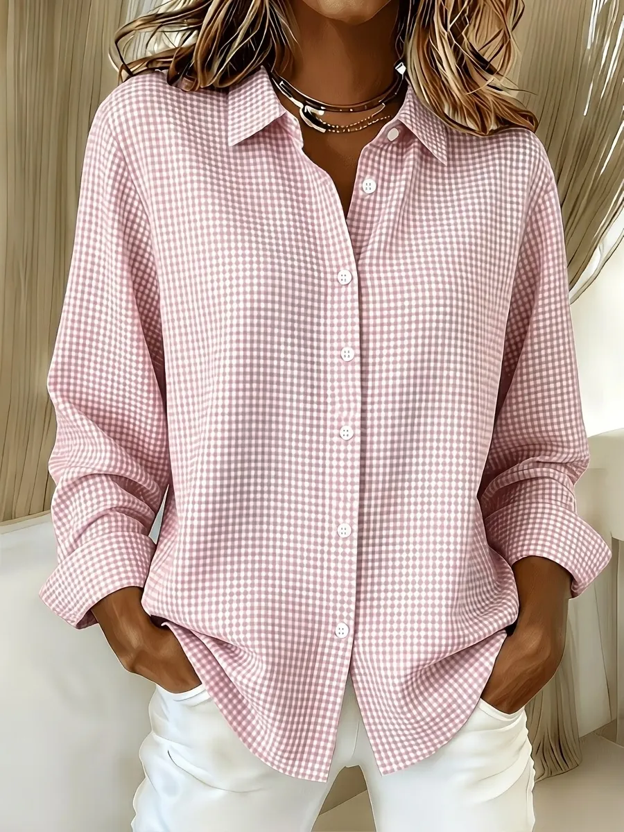CLEARANCE SALE-70%🔥 Women's Casual Gingham Long Sleeve Button Down Shirt