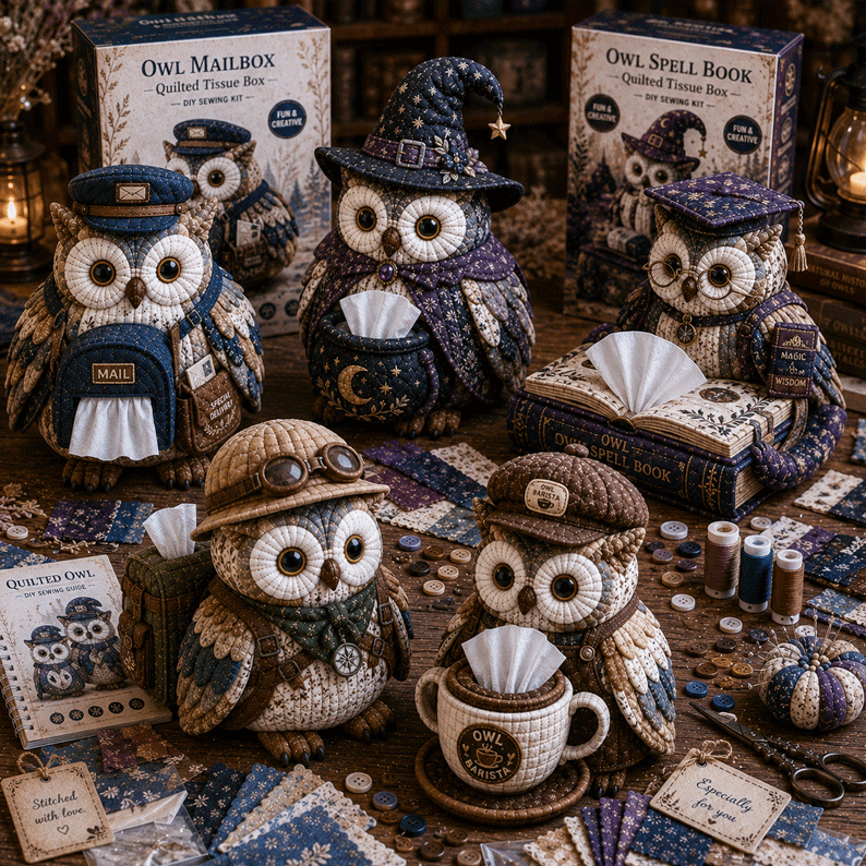 🦉Wise Owl Quilted Tissue Box DIY Sewing Kit