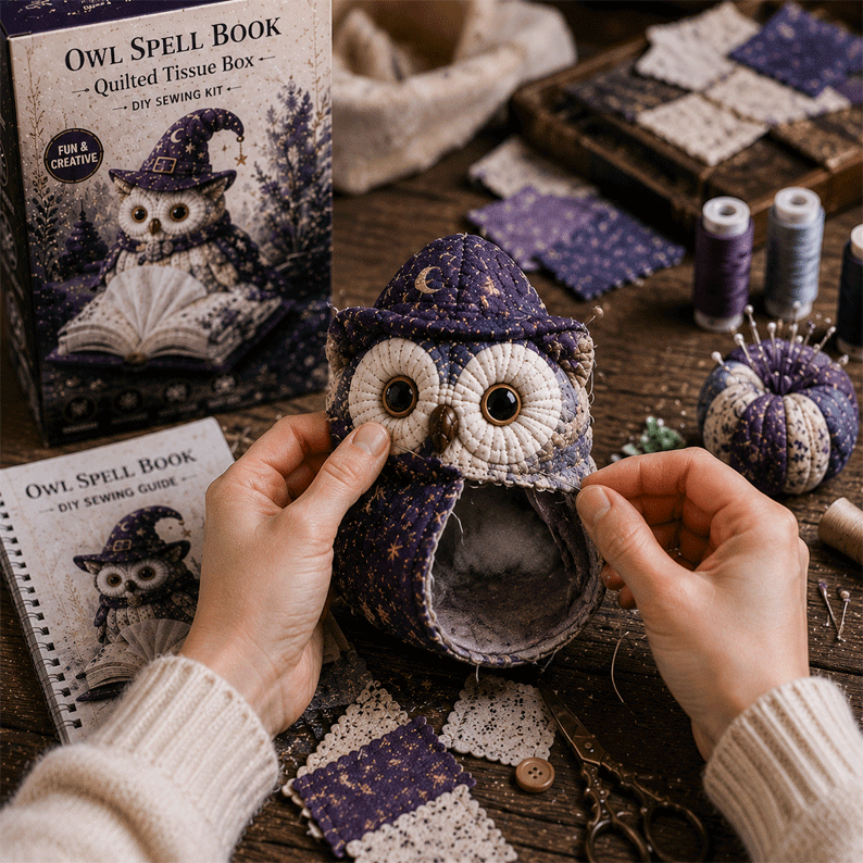 🦉Wise Owl Quilted Tissue Box DIY Sewing Kit