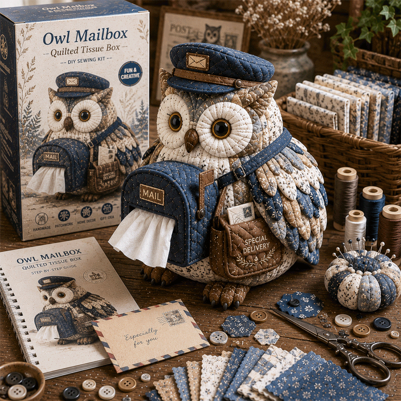 🦉Wise Owl Quilted Tissue Box DIY Sewing Kit