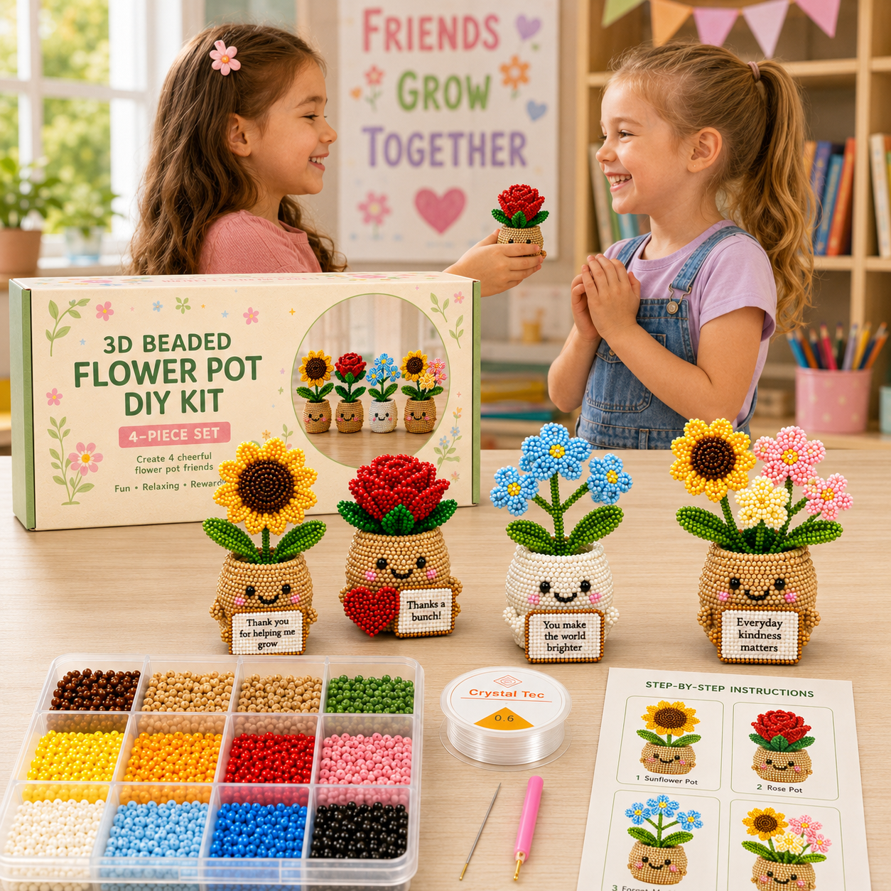 3D Beaded Flower Pot DIY Gift Kit – Handmade Keepsake for Parents, Grandparents, Teachers & Little Friends