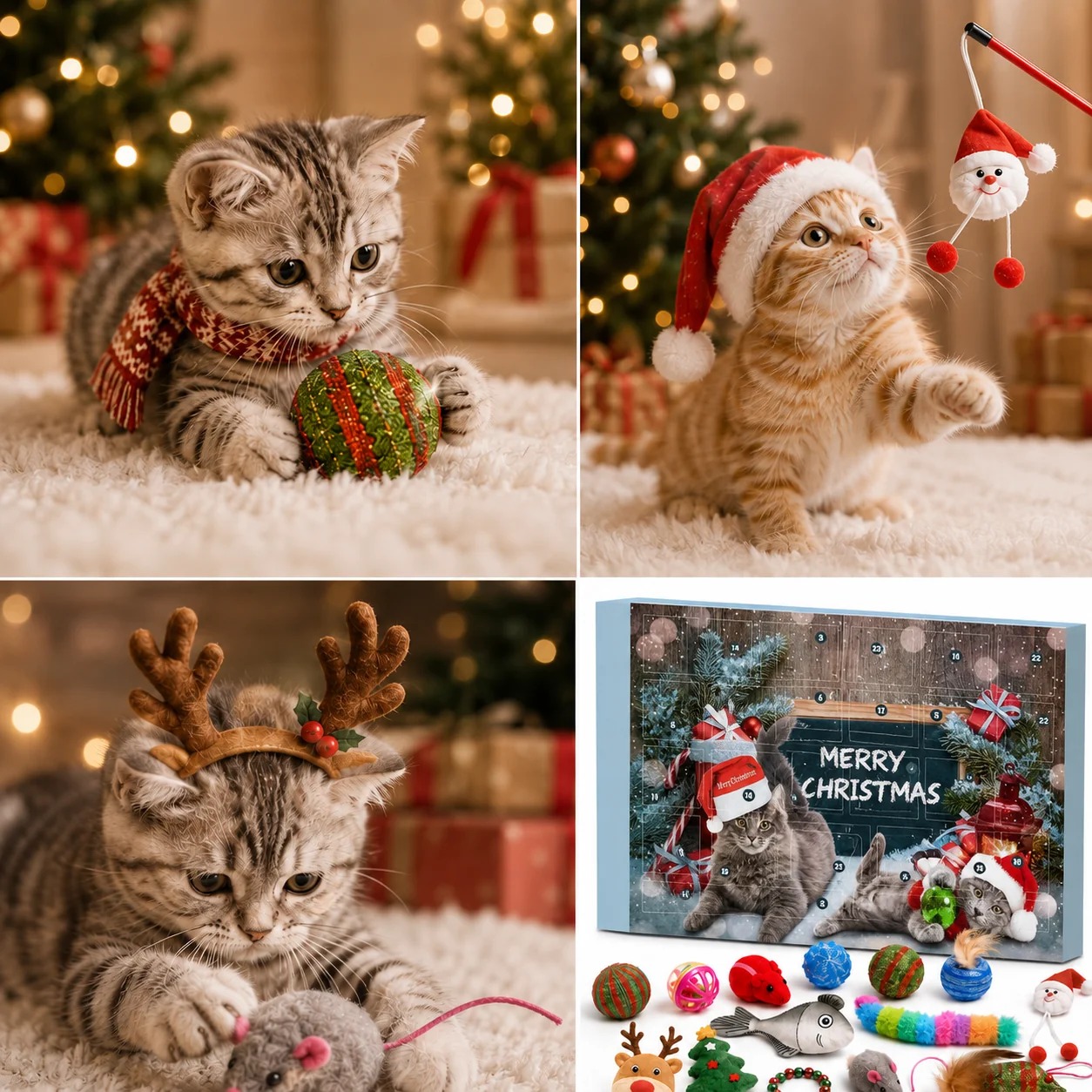 🔥49% Off Last Day -24 Days of Joy Cat Advent Calendar – 24 Christmas Surprise Toys for Cats