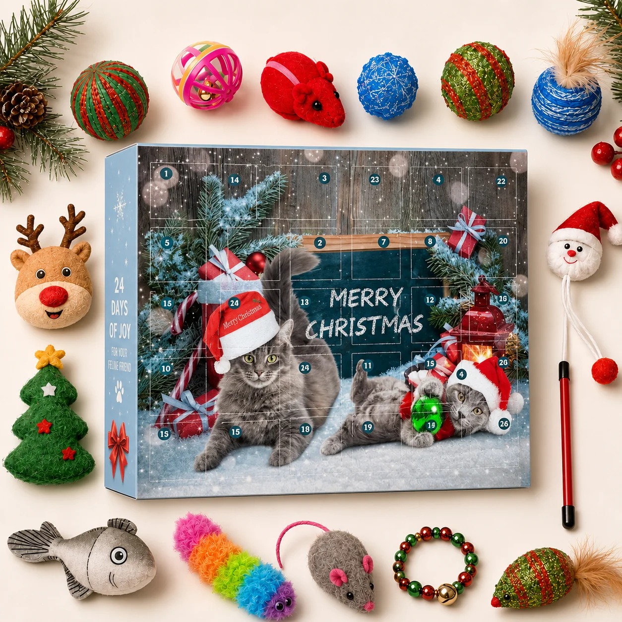 🔥49% Off Last Day -24 Days of Joy Cat Advent Calendar – 24 Christmas Surprise Toys for Cats