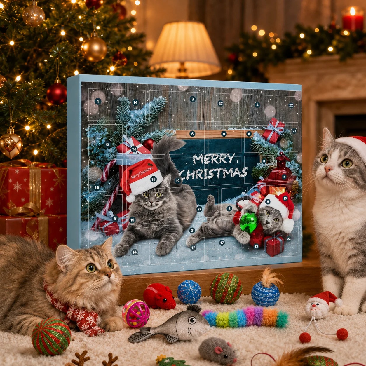 🔥49% Off Last Day -24 Days of Joy Cat Advent Calendar – 24 Christmas Surprise Toys for Cats
