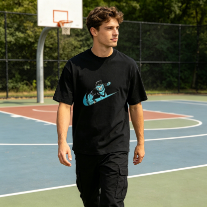 Futuristic Blue Action Hero Motion Graphic Streetwear T-Shirt