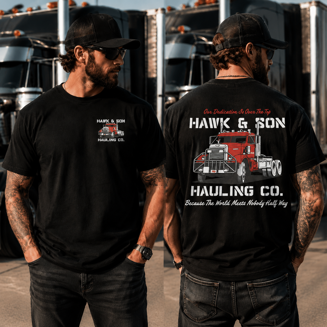 Hawk & Son Hauling Co. Vintage Truck Driver Graphic T-Shirt
