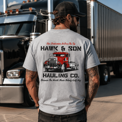 Hawk & Son Hauling Co. Vintage Truck Driver Graphic T-Shirt
