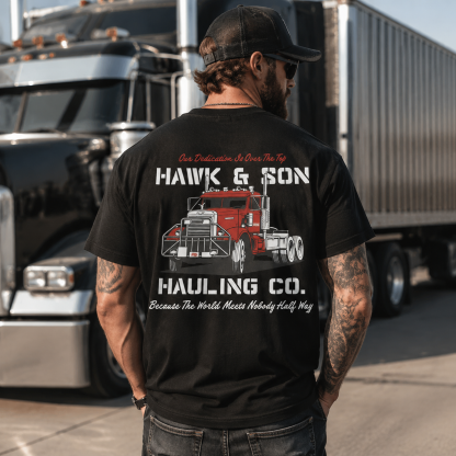 Hawk & Son Hauling Co. Vintage Truck Driver Graphic T-Shirt